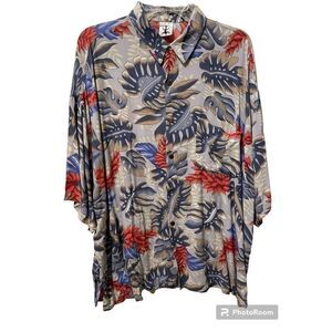 Gecko Batik men's short-sleeved tropical button-down XL collared rayon shirt